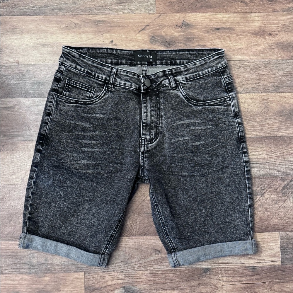 Men's Black Washed Skinny Fit Denim Shorts